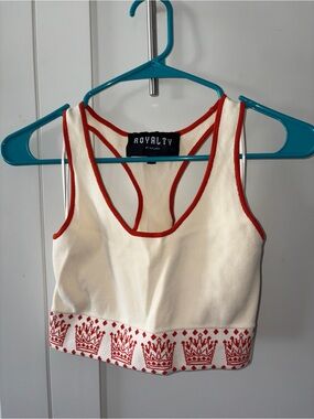 Royalty Cream Crop Tank with Red Trim